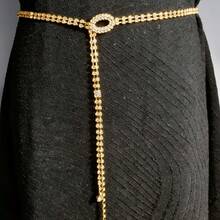 Gold Waist Chain, Fashionable Multi-Layer Rhinestone Long Tassel Waist Chain - A - View 1