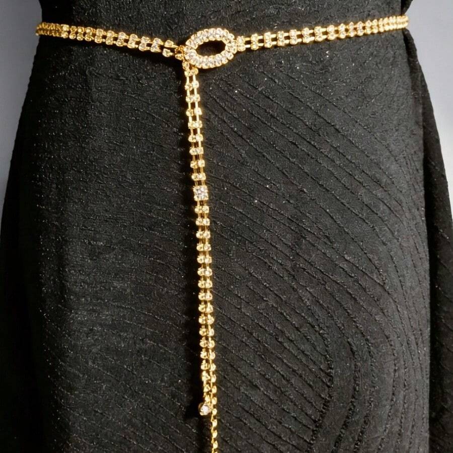 Gold Waist Chain, Fashionable Multi-Layer Rhinestone Long Tassel Waist Chain - A - View 1