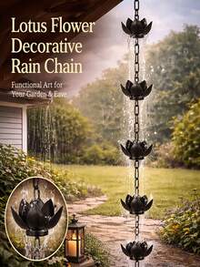 1pc 47.24 Inch Black Lotus Metal Rain Chain, Downspout Drainage Diverter For Rainwater Collection, Functional Decorative Hanging Ornament, Thickened Iron Craft For Outdoor Garden Villa Yard Decor - Lotus - View 2