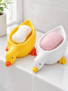 1 buah Rak Sabun Berbentuk Bebek Kuning, Bahan Plastik, Cocok untuk Kotak Sabun di Meja Dapur dan Kamar Mandi, Wadah Sabun Anti Selip, Aksesori Kamar Mandi - A - View 2