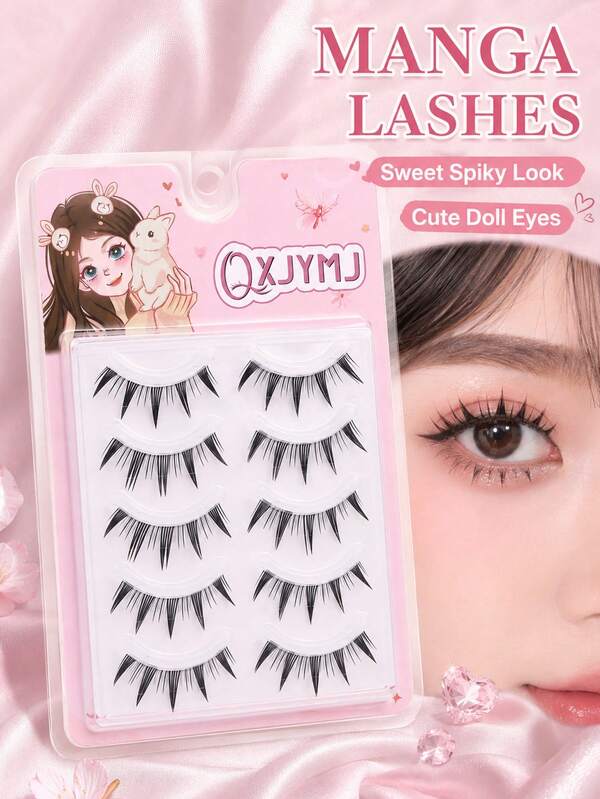 [Hot Style] 5 Pairs Cartoon Doll Style Eyelashes, Lightweight Manga Faux Mink Lashes, Natural Full Eye False Eyelashes, Transparent Band Anime Lashes For Natural Eye Enlargement, Cosplay Makeup,Suitable For Dates, Travel, Portable