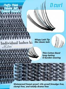 320 Cluster Lash Kit. Made Of Fine Individual Lashes, Available In Natural And Cartoon Styles With Mixed Lengths 9-16mm, Perfect For DIY Lash Application At Home. - D - View 6