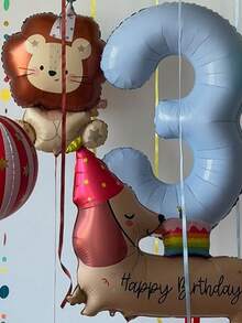 1 Set de Globos de Lámina Azul Claro Mate con Números, León de Cumpleaños & Estrella 4D, Pastel de Cumpleaños, Perro Salchicha, Paquete Combinado, Incluye Globos de Lámina Mate Azul Claro Números 0-9, Globos de Látex (Amarillo Macaron/Naranja/Rojo/Azul Vintage), Pastel de Cumpleaños Perro Salchicha, Globo de Lámina León de Cumpleaños Mate + Globo Estrella 4D de 22" con Rayas Rojas/Verdes, Globo de Lámina Rayas Rojas & Rosas de Carnaval - Multicolor. - Ver 8