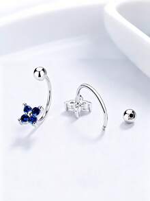 1 Pair S925 Sterling Silver Cubic Zirconia Four-Leaf Clover C-Shaped Curved Hook Screw Cartilage Earrings, Ins Luxury Minimalist Elegant Niche Elegant Piercing Jewelry, Hypoallergenic, Suitable For Women's Daily Commute Versatile Premium Accessory Gift - Four-leaf Clover - View 5