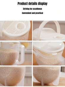 1pc 6.3"X3.15"X5.12" Thickened Transparent PP Rice Washing Bowl With Handle, No-Hand-Wash Rice Soaking And Cleaning Device, With Detachable Strainer Basket, Quick-Drain Grain Washer, Multi-Function Kitchen Tool For Rice, Fruit, Vegetables And Beans - Multicolor - View 5