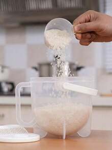 1pc 6.3"X3.15"X5.12" Thickened Transparent PP Rice Washing Bowl With Handle, No-Hand-Wash Rice Soaking And Cleaning Device, With Detachable Strainer Basket, Quick-Drain Grain Washer, Multi-Function Kitchen Tool For Rice, Fruit, Vegetables And Beans - Multicolor - View 2
