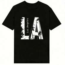 Za Unisex T-Shirt 100% Cotton Regular Fit With Graphic Print, Short Sleeve, Casual Style, Summer Streetwear, Urban Style, Printed Top, Vintage Fashion, Soft And Breathable. - 黑色 - 查看 2