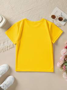 Fashionable Short-Sleeved T-Shirt For Children In Summer With Cartoon Prints Of The Number 3, Cars, Helicopters, Boats, Etc. Casual Outdoor Top NY-DX9726 - 黃色 - 查看 2