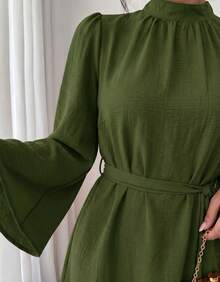 Women Midi Dresses - Army Green - View 2