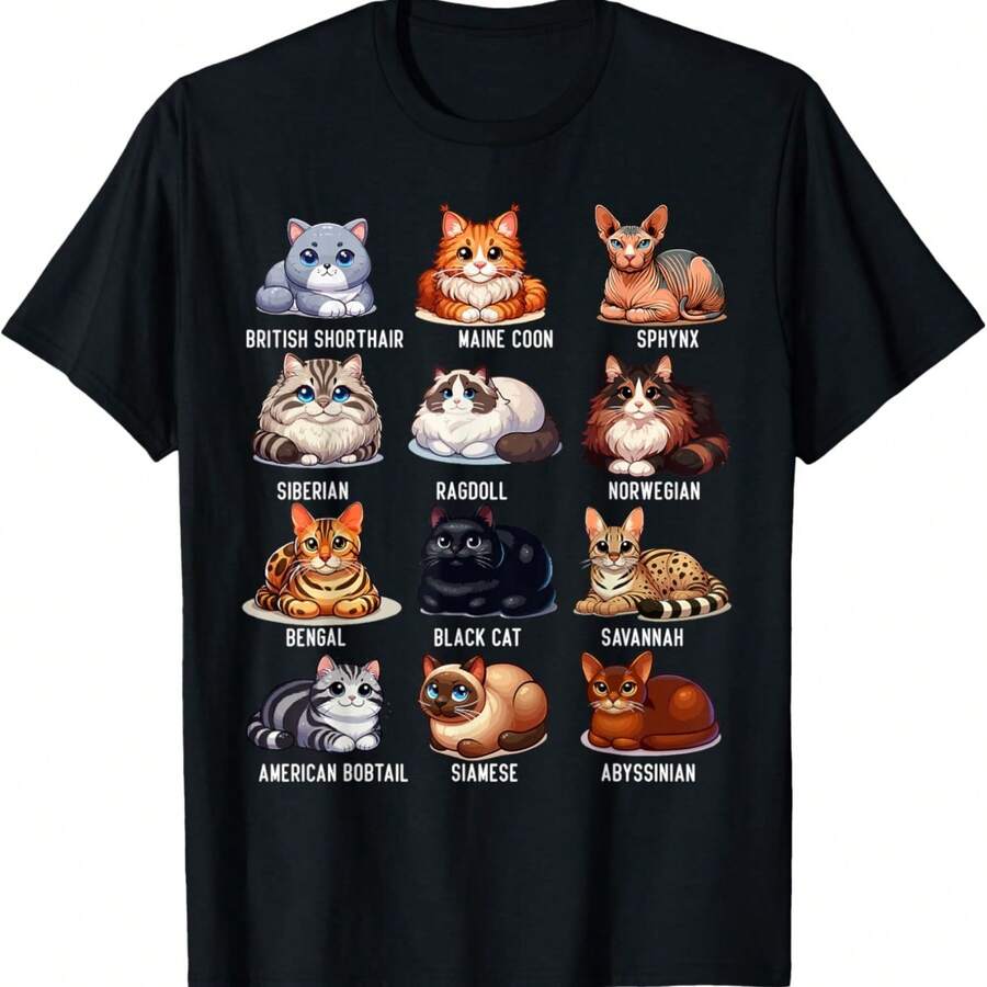 Cute Cats Artwork Types Of Cats Loaf T-Shirt, Small, Black - Black - View 1
