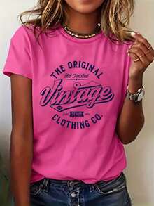 Plus Size Short Sleeve T-Shirt "Don't Be Angry", Cute Casual Women's Clothing, Pink, For Summer. - 玫紅色 - 查看 5