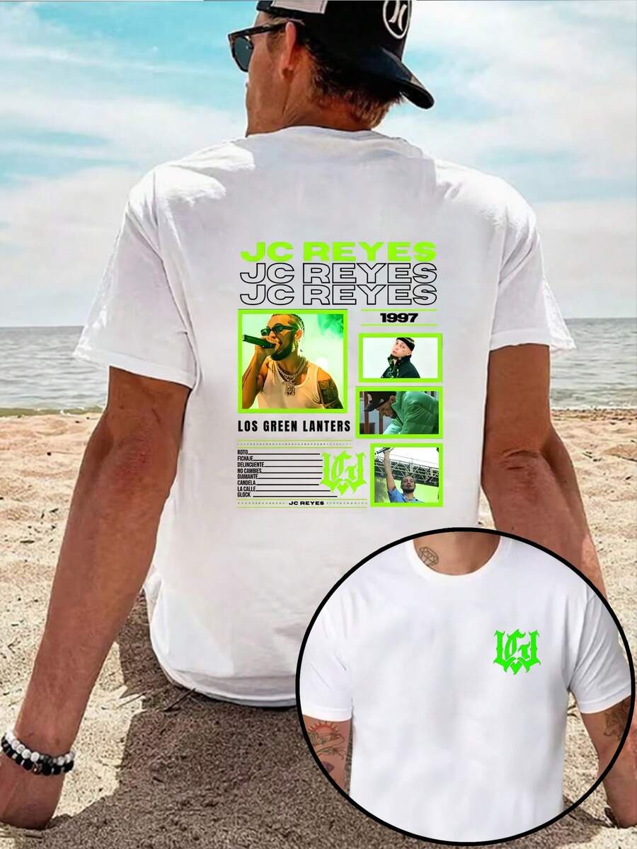 Rapper Jc Reyes Los Angeles Green Lantern Print Unisex Casual Fashion T Shirt,Casual Short Sleeve T Shirt,Street Style, Breathable And Lightweight,2026New T Shirt,Breathable Stretch Fabric,Suitable For Summer Wear,Machine Washable,Suitable For Outdoor And Home Wear,T Shirt,Pattern Printing,Comfortable Fabric. - White - View 1