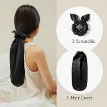 Faux Silk Long Bonnet Satin Hair Scrunchie & Hair Cap Set, Long Hair Protective Sleep Cap Hair Care Bag, Home Long Tail Style Sleep Cap - Long Tail Hair Bag - View 3