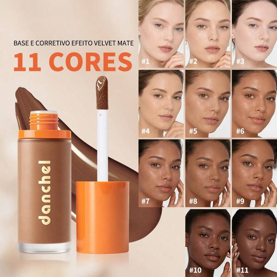 danche 2-In-1 Matte Concealer Foundation Liquid With Built-In Sponge Brush, High Coverage Buildable Liquid Base, Velvet Soft Focus Finish, Oil Control And Sweat-Resistant, Creates Flawless Complexion
