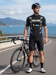 Maillot de ciclismo personalizado para hombre con número, nombre y logotipo, camiseta de ciclismo de carretera con cremallera completa y 3 bolsillos traseros para deportes - Negro - View 5