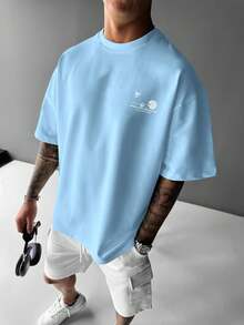 Camiseta de verano de manga corta para hombre con diseño de calaveras y rosas estilo hip-hop. - azul claro - Ver 2