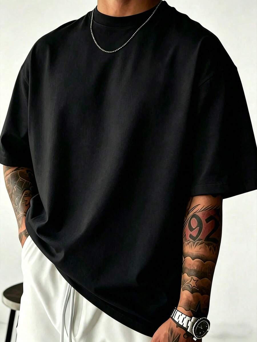 Kaos Lengan Pendek Polos Ukuran Besar Kasual Pria, Gaya Dasar, Detail Rekomendasi Ukuran pada Gambar Utama, Harap Periksa Ukuran Sebelum Memesan untuk Menghindari Masalah Ukuran!!! - Hitam - View 1
