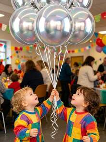 3/6 piezas Globos de lámina redondos 4D de 22 pulgadas en color plata metálico, globos de aluminio gigantes grandes para decoración de baby shower, cumpleaños, boda, baile de graduación y fiesta de graduación - Plateado - Ver 3