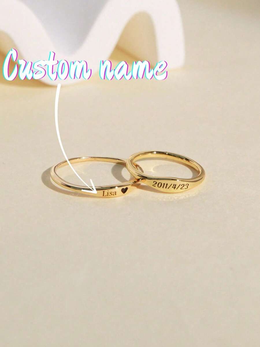 1Pc Custom Name Ring,Stackable Name Ring, Dainty Name Ring,Stackable Engraved Rings, Engraved Name Ring, Personalized Gift For Her,Mother's Gift - Multicolor - View 1