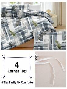 2/3pcs Watercolor Plaid Tropical Green Leaf Print Duvet Cover Set(1 Duvet Cover & 2 Pillowcase)Soft And Skin-Friendly Duvet Cover Bedding Set For Home, All Season Bed Sheets Set - Multicolor - View 6