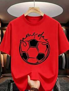 Men's Crew Neck T-Shirt, Printed Shirt For Football Fans And Casual Shirt, Ideal For Sporting Events And Casual Wear, Made Of Comfortable Cotton. - 紅色 - 查看 1