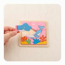 Children's Wooden Early Education Creative 3D Puzzle Board Ocean Animal Assembly Blocks Educational Fun Toy - Multicolor - View 8