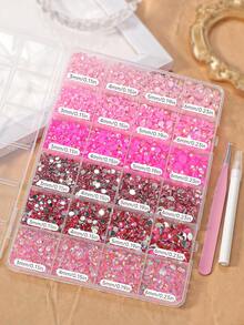 18,000pcs Pink Flat Back Resin Jelly Rhinestones, 3-6mm Pink Shiny Rhinestones, 6 Colors Jelly Resin Rhinestone Gems, Suitable For Handmade, Face Makeup, DIY Jewelry - TQ2 - View 3