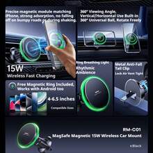 REMAX Phone Holder | 15W Magnetic Wireless Charging Car Mount | MagSafe Compatible Fast Charging Breathing Light | 360° Rotating Air Vent Phone Holder Apple Samsung Android GPS Navigation | Multi-Scenario Magnetic Wireless Charging Mount | 15W Qi Fast Charging 360° Rotating | Car Air Vent Motorcycle Bicycle Desktop Phone Holder Universal For All Smartphones - A - View 5