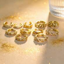 5Pairs Chic Earring Set, Hoop+EarCuff+Gold Pearl+Rhinestone-Like+Line, Multi-Wear Mix & Match Stunning Gift. - Gold - View 6