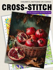 1pc Frameless 14CT Printed Fabric Cross Stitch Kit, Floral And Bird Theme With Lavender, Rose And Pomegranate Patterns, Suitable For Adult Beginners Relaxation DIY, Includes Fabric, Needle, Thread And Chart, Handmade Wall Art Decor Gift, 30x40cm/11.8x15.7in - 30X40CM - View 19