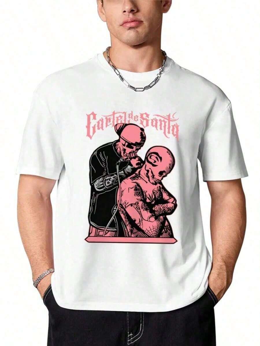 Skull Tattoo Artist, Classic Retro Hop Casual Fashion Y2K Skull Tattoo Popular Skull Letter Print Boutique 180g Cotton T-Shirt - 黃色 - 查看 1