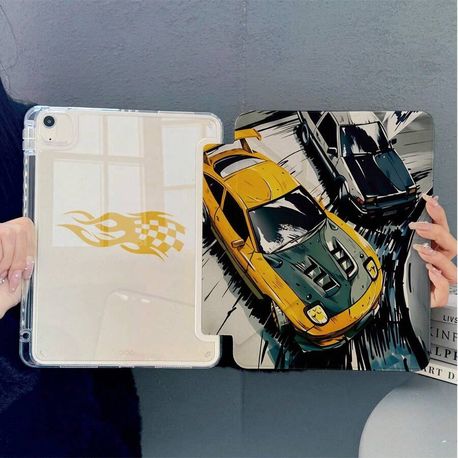 1 pieza Funda protectora para tableta con patrón de carreras vintage, soporte magnético plegable 3+Y de varios ángulos con ranura para lápiz y función de suspensión/activación automática, compatible con iPad Pro/Air, Pad 5/6/21, Pad, MatePad, Honor Pad - Multicolor - Ver 1