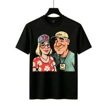 Nueva colección de parejas Camiseta con Ilustración de Pareja con Gorras YM y Smilso - Ropa Casual para Hombre, Regalo para Día del Padre, Estilo Mexicano - Negro - Ver 4