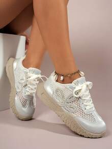 Super Populares Zapatillas Deportivas de Suela Gruesa con Aumento de Altura, Parte Superior Suave, Nuevas para Primavera/Verano 2026, Zapatillas de Running Transpirables de Malla para Mujer, Zapatos Deportivos Casuales - Plateado - Ver 2