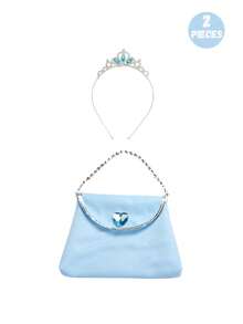 2pcs Frozen Princess Costume Accessories Set, Silver Blue Rhinestone Crown Headband With Heart-Shaped Crystal Chain Light Blue Handbag, Theme Birthday Party Props, Girls Princess Role Play Gift Set - Multicolor - View 2