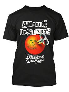 Vintage Punk Men's T-Shirt From The Band Angelic Upstarts, Featuring The Logo And Song Titles Such As Spread Evil, Broken Men, And Terrorize Warning. This Collectible Black T-Shirt With Graphic - 黑色 - 查看 1