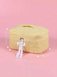 1pc Yellow Floral Large Capacity Makeup Bag, Quilted Design, Portable Cosmetic Storage Bag, Brush Organizer, Miscellaneous Storage Bag, Travel Toiletry Bag, Beach Makeup Bag, Vacation, Back To School - Yellow - View 6