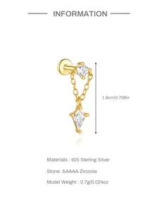 EleRunis 1PC 925 Sterling Silver Kite Stud Flat Back Labret Conch Tragus Cartilage Helix Threaded Piercing Punk Fine Jewelry For Daily Wear Party - Gold - View 6