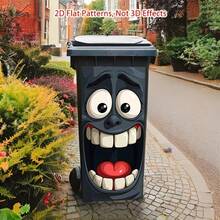 Funny Cartoon Big Mouth Face Trash Can Sticker, Waterproof Removable Vinyl Trash Can Decal, 2D Flat Pattern Outdoor Yard Porch Trash Can Decoration, DIY Peel And Stick Creative Home Garden Cabinet Decor - Face Trash Can Stickers - View 4