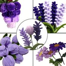 200/300/822 pièces Kit d'artisanat de bouquet de tiges en chenille violette & verte pour fleurs DIY, tulipes, lavande, fabrication de fleurs faites à la main, tiges douces et flexibles de qualité premium pour fête, vacances, décoration de cadeau d'anniversaire - Multicolore - Voir 5