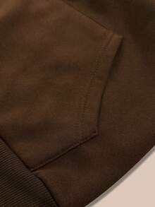 Sweatshirt Berkerudung Wanita, Sweatshirt Berkerudung Kasual Lengan Panjang Warna Cokelat Polos, Desain Belakang Berongga, Bagian Belakang Jala Mengkilap Gaya Musim Gugur - Coffee Brown - View 6