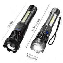 1pc Rechargeable LED Flashlight, Zoomable, With COB Side Light, 6/7 Modes, Waterproof, High Power Handheld Light, Suitable For Outdoor Camping - Style a - View 3