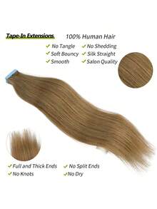 Jessie's Selection 20pcs/Pack 50g Tape In Hair Extensions Skin Weft Remy Silky Straight Seamless Invisible Tape Adhensive 150Grams 100% Human Hair Extensions For Volume Add Length Luxury Quality Affordable Cost Salon Quality(#8 Ash Brown) - S8 - 查看 2