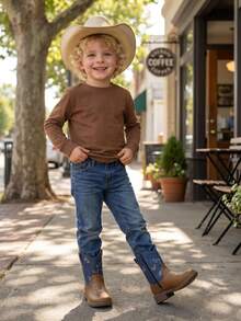 Toddler Girls' Color Block Western Cowboy Boots - Embroidered Horse Mid-Calf Boots With Side Zipper, Comfortable Casual Outdoor Shoes - Brown - View 2