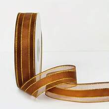 50yd Snow Gauze Ribbon With Fresh Flower Packaging Paper, Bouquet Ribbon, Satin Ribbon, Silk Ribbon, 2.5cm Wide, Cake Wrapping, Gift Floral Material - 50 Yards Gold-edged Ribbon - View 17