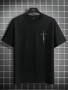 Camiseta casual de verano para hombre NEOREFINED de manga corta, con estampado de letras y cuello redondo. - Negro - Ver 3