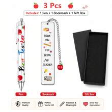 3-Piece "Thank You Teacher" Gift Set, Includes Apple Pendant Metal Bookmark, Matching Ballpoint Pen And Gift Box, Suitable For Male And Female Teachers As Appreciation Gift, Applicable For Back To School, End Of School Year And Reading/Writing Themed Gifts - "Thank You Teacher" Gift Set - View 9