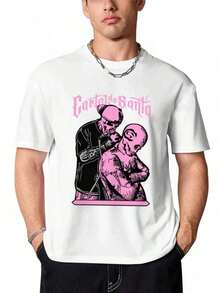 Skull Tattoo Artist, Classic Retro Hop Casual Fashion Y2K Skull Tattoo Popular Skull Letter Print Boutique 180g Cotton T-Shirt - 紅色 - 查看 1