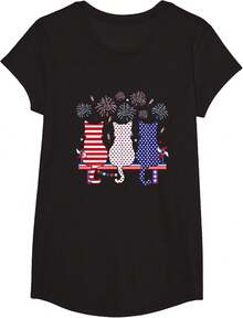 Camiseta para amantes de la bandera de Estados Unidos del 4 de julio de tres gatos lindos rojos, azules y blancos,,playeras de hombre,mexico,,ropa de hombre,camisas para hombre - Negro - Ver 1