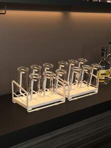 1pc Hanging No-Drill Cup Rack, Practical Cup Holder For Home Restaurant, Glass Goblet Rack With Tray, Suitable For Countertop, Cabinet Cup Rack, Wine Glass Rack, Large Capacity Cup Rack, Home Decor Gift - Multicolor - View 1